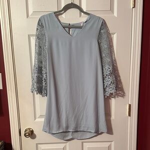 Francesca’s Elegant Lace Sleeve Women's Dress - Light Blue